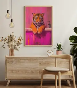 قیمت و خرید تابلو دکوراتیو فانتزی ببر در حمام | ترکیب هنر مدرن و رنگ‌های زنده - ورسای دکور