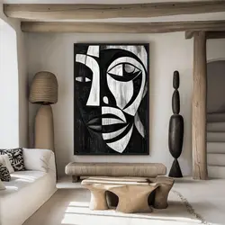 قیمت و خرید تابلو دکوراتیو چهره انتزاعی سیاه و سفید سه‌بعدی | اثر هنری مدرن و خاص - ورسای دکور