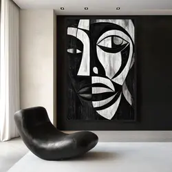 قیمت و خرید تابلو دکوراتیو چهره انتزاعی سیاه و سفید سه‌بعدی | اثر هنری مدرن و خاص - ورسای دکور
