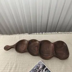 اردو خوری چوبی دفرمه چهار خانه، تقسیم چوبی دست ساز، ظرف پزیرایی و آجیل چوب گردو کد 162 - آکسایا چوب
