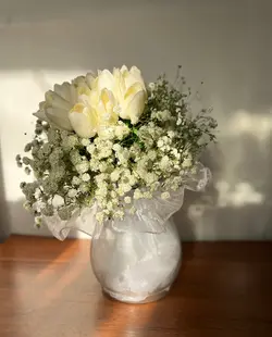 دسته گل عروس با لاله مصنوعی فلوبار