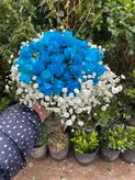 دسته گل عروس سفید و آبی فلوبار