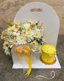 باکس گل و کیک تولد زرد فلوبار