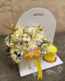 باکس گل و کیک تولد زرد فلوبار