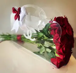 گل رز قرمز داخل فلاوربگ طلقی فلوبار