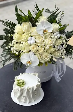 ست گل و کیک تولد سفید فلوبار