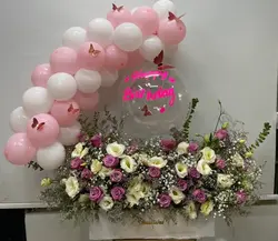 باکس گل و بادکنک نوزادی دخترونه فلوبار