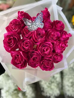 دسته گل با رز ساتنی فلوبار