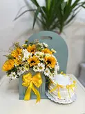 باکس گل و کیک تولد با تم آفتابگردون فلوبار
