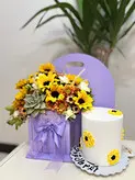 باکس گل و کیک تولد با تم آفتابگردون فلوبار