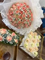 دسته گل و گلارایی سینی و کاپ کیک خواستگاری فلوبار
