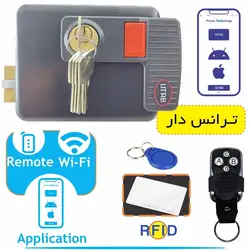 قفل برقی کارتی و تگ RFID و ریموت،  قابل اتصال به تلفن همراه (نرم افزار دار) ترانس دار 5 کلید یوتاب مربعی
