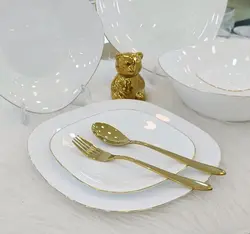 سرویس غذا خوری آرکوپال 26 پارچه سفید دور طلا گلدن اوپال کارین (قالب مربع)