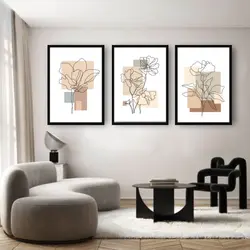 قیمت و خرید تابلو دکوراتیو گل و گیاه خطوط مینیمال سه تکه کد16101