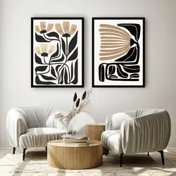 قیمت و خرید تابلو دکوراتیو گل و گیاه دو تکه با خطوط انتزاعی کد 1641