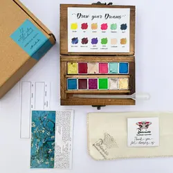 آبرنگ 12 رنگ متالیک دست‌ساز دانیس (جعبه آبی)