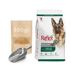 غذای خشک سگ بالغ | رفلکس | مولتی کالر بره و برنج و سبزیجات | وزن 500 گرم فله در زیپ کیپ - آپتیمالر