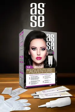 کیت رنگ موی بدون آمونیاک آسه ASSE شاه بلوط تیره شماره 3.0 حجم 50+50 میل