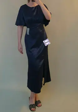 پیراهن زنانه سایز بزرگ مجلسی سرمه ای ساتن