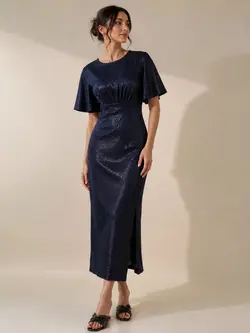 پیراهن زنانه سایز بزرگ مجلسی سرمه ای ساتن
