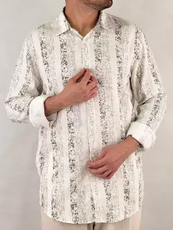 پیراهن مردانه چاپی راه راه استاندارد سفید سبز کد 76301