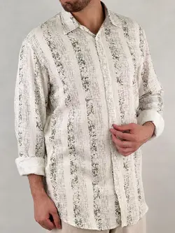 پیراهن مردانه چاپی راه راه استاندارد سفید سبز کد 76301