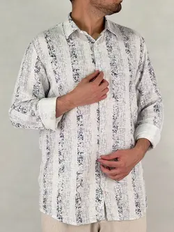 پیراهن مردانه چاپی راه راه استاندارد سفید آبی کد 76300