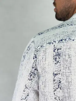 پیراهن مردانه چاپی راه راه استاندارد سفید آبی کد 76300