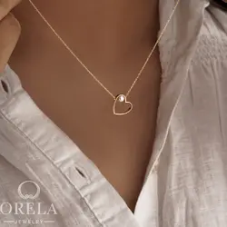 پلاک طلا 18عیار طرح قلب و مروارید متصل به زنجیر