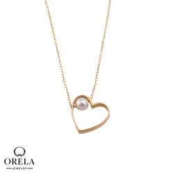 پلاک طلا 18عیار طرح قلب و مروارید متصل به زنجیر