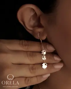 گوشواره طلا ۱۸ عیار طرح رشته ای شبدر