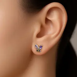 گوشواره نقره مدل پروانه ویولت – بنفش با پرواز لطافت - لیمو جواهر |lemonjewelry