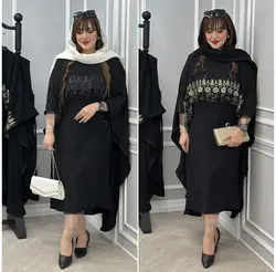 دوتیکه سارافون و رویه پولک دوزی جنس ابروبادی خرج کار گیپور پولک دوزی شده فری سایز ارسال رایگان