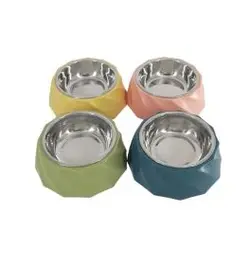 ظرف آب و غذای  ارگونومیک سگ و گربه تکی بهمرا کاسه استیل قطر 11 سانت