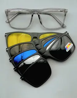 عینک طبی مگنتی ۵ کاوردار  کد ۱۲۰۶ استیت شفاف طوسی  مدل مستطیلی