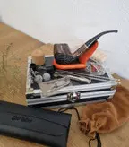 ست پیپ چوبی کد0171 با لوازم و تجهیزات کامل، رنگ قهوه ای  چوب آبنوس جعبه فلزی (آلومینیومی) برند (old wood (pipe brown با ارسال رایگان/مناسب کادویی؛هدیه دادن؛اکسسوری....لاکچری،فوق حرفه ای، اصل