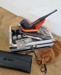 ست پیپ چوبی کد 012 با لوازم و تجهیزات کامل، رنگ قهوه ای چوب آبنوس جعبه فلزی (آلومینیومی) برند(old wood (pipe brown با ارسال رایگان/مناسب کادویی؛هدیه دادن؛اکسسوری....لاکچری،فوق حرفه ای، اصل