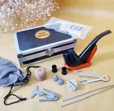 ست پیپ چوبی با لوازم و تجهیزات کامل، رنگ مشکی چوب آبنوس جعبه فلزی (آلومینیومی) برند  (old wood (pipe blackبا ارسال رایگان/مناسب کادویی؛هدیه دادن؛اکسسوری....لاکچری،فوق حرفه ای، اصل