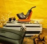 ست پیپ چوبی کد 014 با لوازم و تجهیزات کامل، رنگ قهوه ای  چوب آبنوس جعبه فلزی (آلومینیومی) برند old wood (pipe brown) با ارسال رایگان/مناسب کادویی؛هدیه دادن؛اکسسوری....لاکچری،فوق حرفه ای، اصل