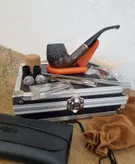 ست پیپ چوبی کد0172 با لوازم و تجهیزات کامل، رنگ قهوه ای  چوب آبنوس جعبه فلزی (آلومینیومی) برند (old wood (pipe brown با ارسال رایگان/مناسب کادویی؛هدیه دادن؛اکسسوری....لاکچری،فوق حرفه ای، اصل