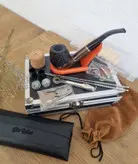 ست پیپ چوبی کد0172 با لوازم و تجهیزات کامل، رنگ قهوه ای  چوب آبنوس جعبه فلزی (آلومینیومی) برند (old wood (pipe brown با ارسال رایگان/مناسب کادویی؛هدیه دادن؛اکسسوری....لاکچری،فوق حرفه ای، اصل