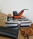 ست پیپ چوبی کد0172 با لوازم و تجهیزات کامل، رنگ قهوه ای  چوب آبنوس جعبه فلزی (آلومینیومی) برند (old wood (pipe brown با ارسال رایگان/مناسب کادویی؛هدیه دادن؛اکسسوری....لاکچری،فوق حرفه ای، اصل