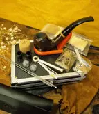 ست پیپ چوبی کد 02100 با لوازم و تجهیزات کامل، رنگ قهوه ای  چوب آبنوس جعبه فلزی (آلومینیومی) برند old wood (pipe brown) با ارسال رایگان/مناسب کادویی؛هدیه دادن؛اکسسوری....لاکچری،فوق حرفه ای، اصل