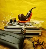 ست پیپ چوبی کد 020 با لوازم و تجهیزات کامل، رنگ قهوه ای  چوب آبنوس جعبه فلزی (آلومینیومی) برند old wood (pipe brown) با ارسال رایگان/مناسب کادویی؛هدیه دادن؛اکسسوری....لاکچری،فوق حرفه ای، اصل
