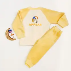 ست سویشرت و شلوار داخل خز مدل کبریتی طرح APPEAR رنگ زرد