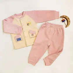 ست سویشرت و شلوار داخل خز مدل کبریتی طرح APPEAR رنگ صورتی