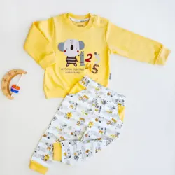 ست بلوز آستین بلند و شلوار طرح کوالا رنگ زرد | راحت و فانتزی