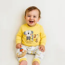 ست بلوز آستین بلند و شلوار طرح کوالا رنگ زرد | راحت و فانتزی