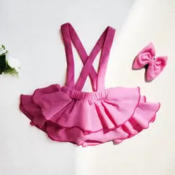 ست بیلر دامنی دخترانه بیسکوئیتی + هدبند پاپیونی سرخابی