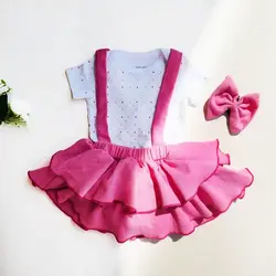 ست بیلر دامنی دخترانه بیسکوئیتی + هدبند پاپیونی سرخابی